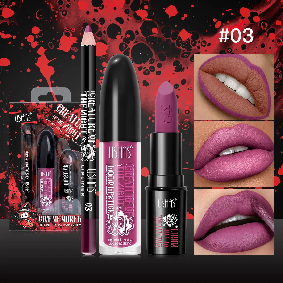 Velvet Matte Lipstick Long Lasting Set Waterproof Lip Gloss Non Transfer High Color Intensity Combo Makeup Liner Halloween