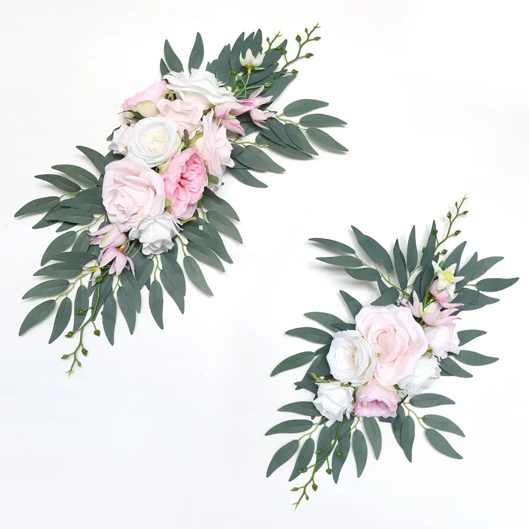 Artificial Wedding Arch Flowers Kit Boho Dusty Rose Blue Eucalyptus Garland Drapes for Wedding Decorations Welcome Sign