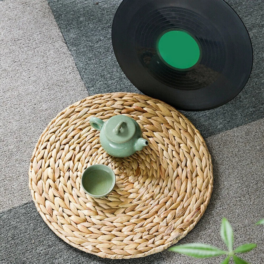 Natual Straw Weave Rattan Round Placemats Cups Mat Dining Table Home Decor
