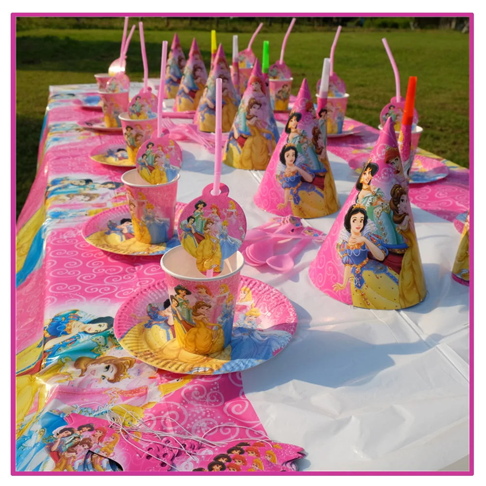 Disney Princess Birthday Party Decorations Girls Child Deco Disney Princess Birthday Plate Napkins Cups Tableware Supplies Setup