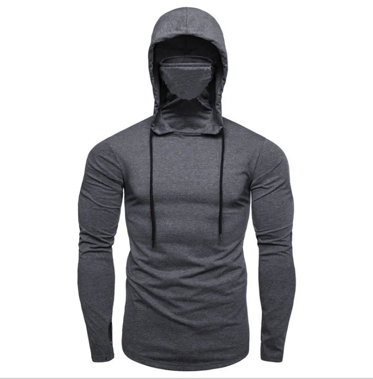 Mens Gym Thin Hoodie Short Sleeve Hoodies With Mask Sweatshirt Casual Splice Large Mask Hoodie Sweatshirt Hooded Tops Cycling