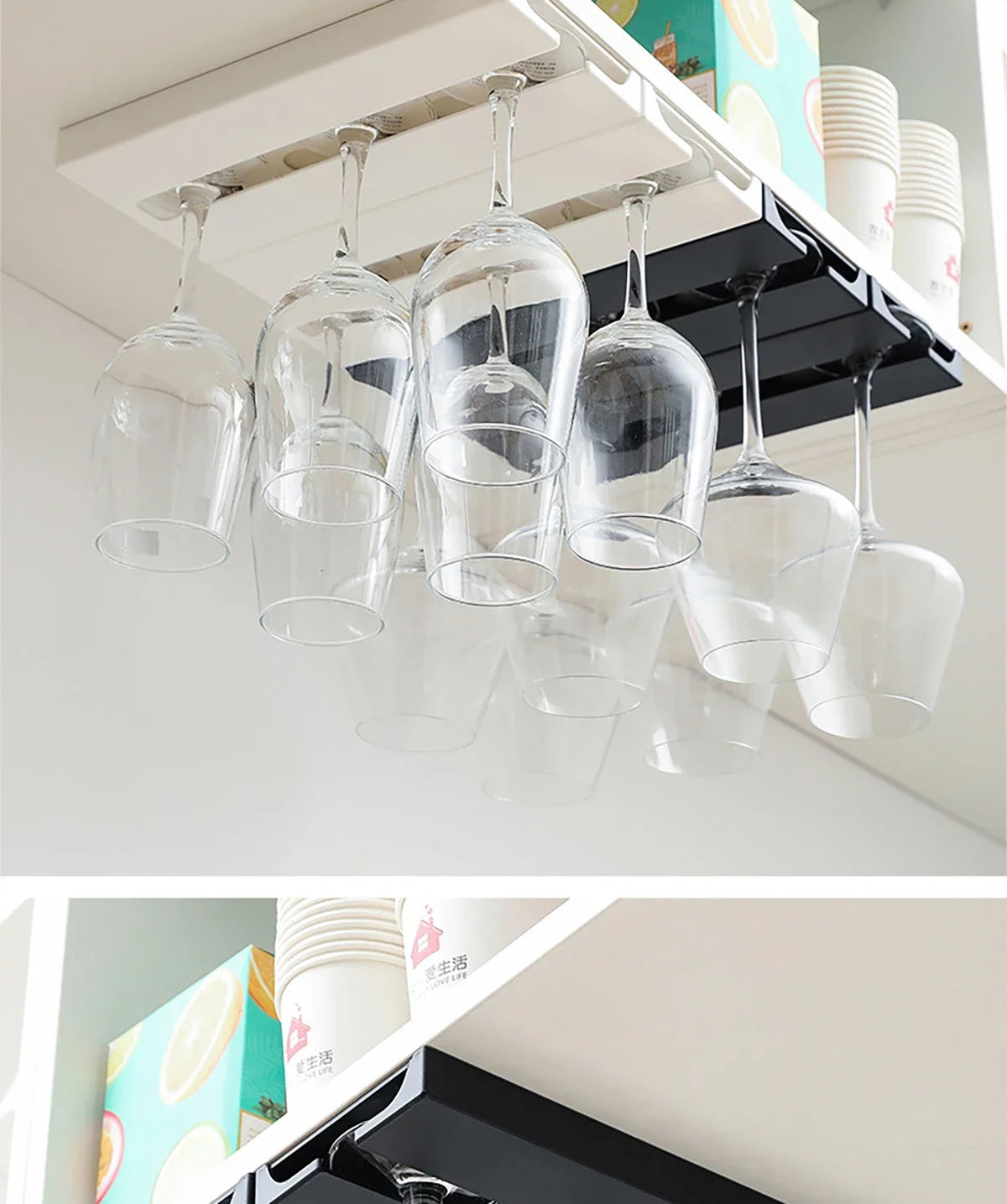 Kitchen Cabinet Free Punching Holder Wine Glass Rack Multi-Function Goblet Classification up Organizer Hanging Holder Shelf