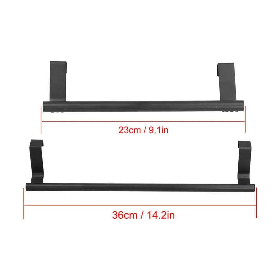 2Pcs Towel Rack Black Punch Free Cabinet Door Hanging Storage Organizer for Bathroom Kitchen for home Supplies 23cm 36cm