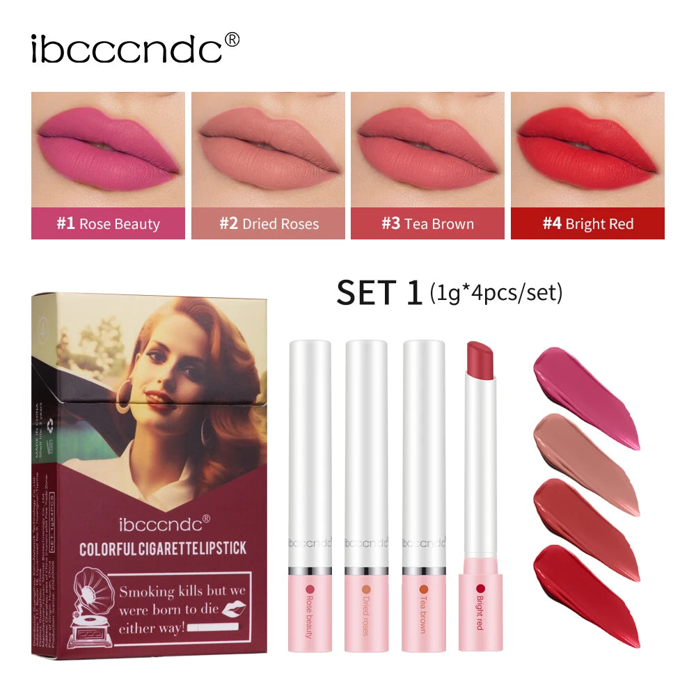 ibcccndc Cigarette Lipstick 4 Colors Popular Lipstick Matte Finish Moisturizing Waterproof Sweatproof Lipstick Makeup