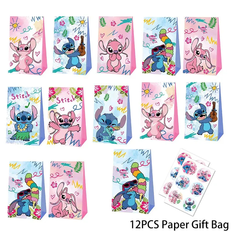 Lilo And Stitch Birthday Decoration Disney Pink Stitch Party Theme Tableware Set Angel Balloons Happy Supplies Kids Girl Favors
