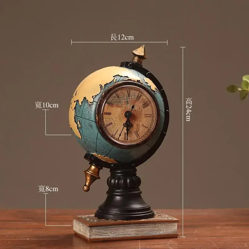 Desktop Ornament Vintage Clock Globe Table Decoration Tabletop Ornament