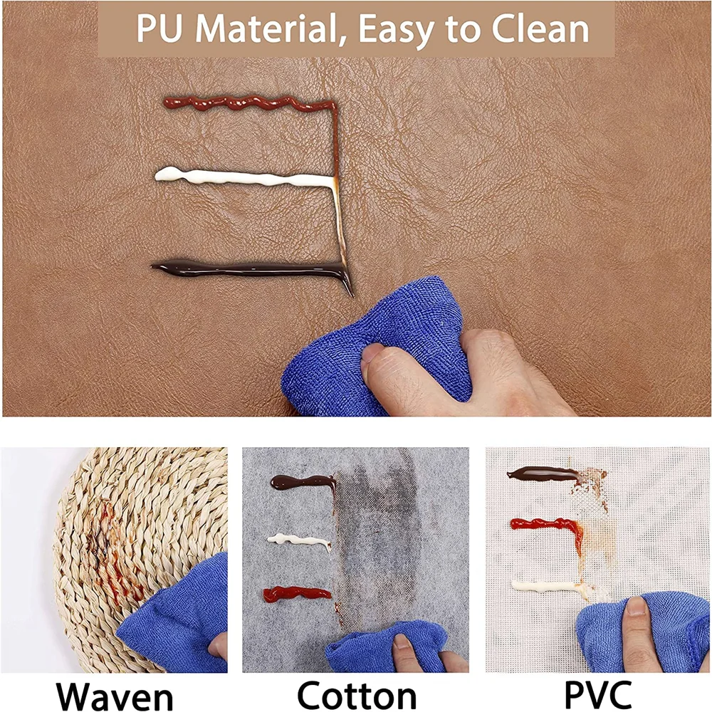 Colors Washed Cowhide Pattern PU Leather Placemats,Heat Resistant Kitchen Table Mats,Waterproof Wipeable for Party Decoration