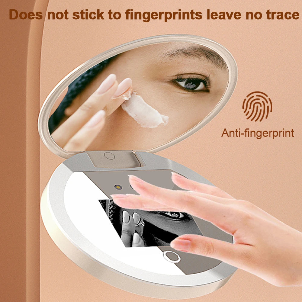 Portable 2.4-Inch Handheld LED Makeup Mirror Intelligent UV Resistant Sunscreen Mirror for Travel