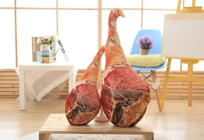 3D Simulation Ham Plush Food Pillow - Funny Spoof Stuffed Toy Waist Cushion for Office Sofa Bedroom & Creative Christmas Gift