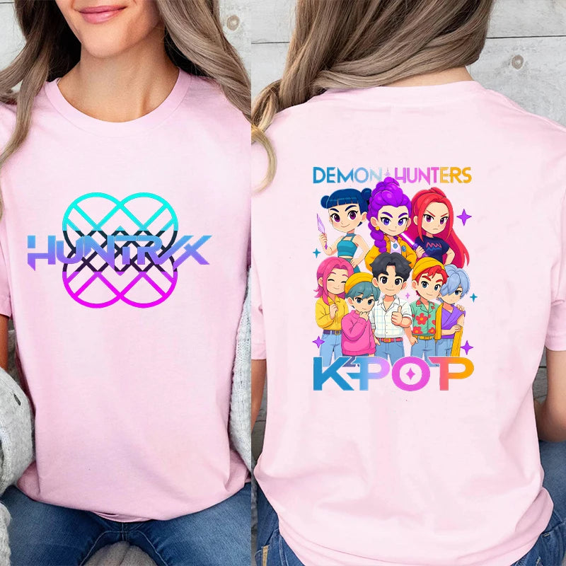Kpop Demon Hunter HuntrX Print T-Shirts Korean Anime Tshirts Women Clothes Fashion Harajuku Kawaii T-shirt Women's Y2K Clothing