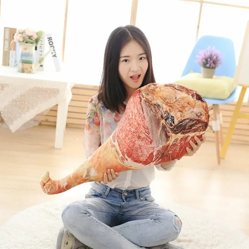 3D Simulation Ham Plush Food Pillow - Funny Spoof Stuffed Toy Waist Cushion for Office Sofa Bedroom & Creative Christmas Gift