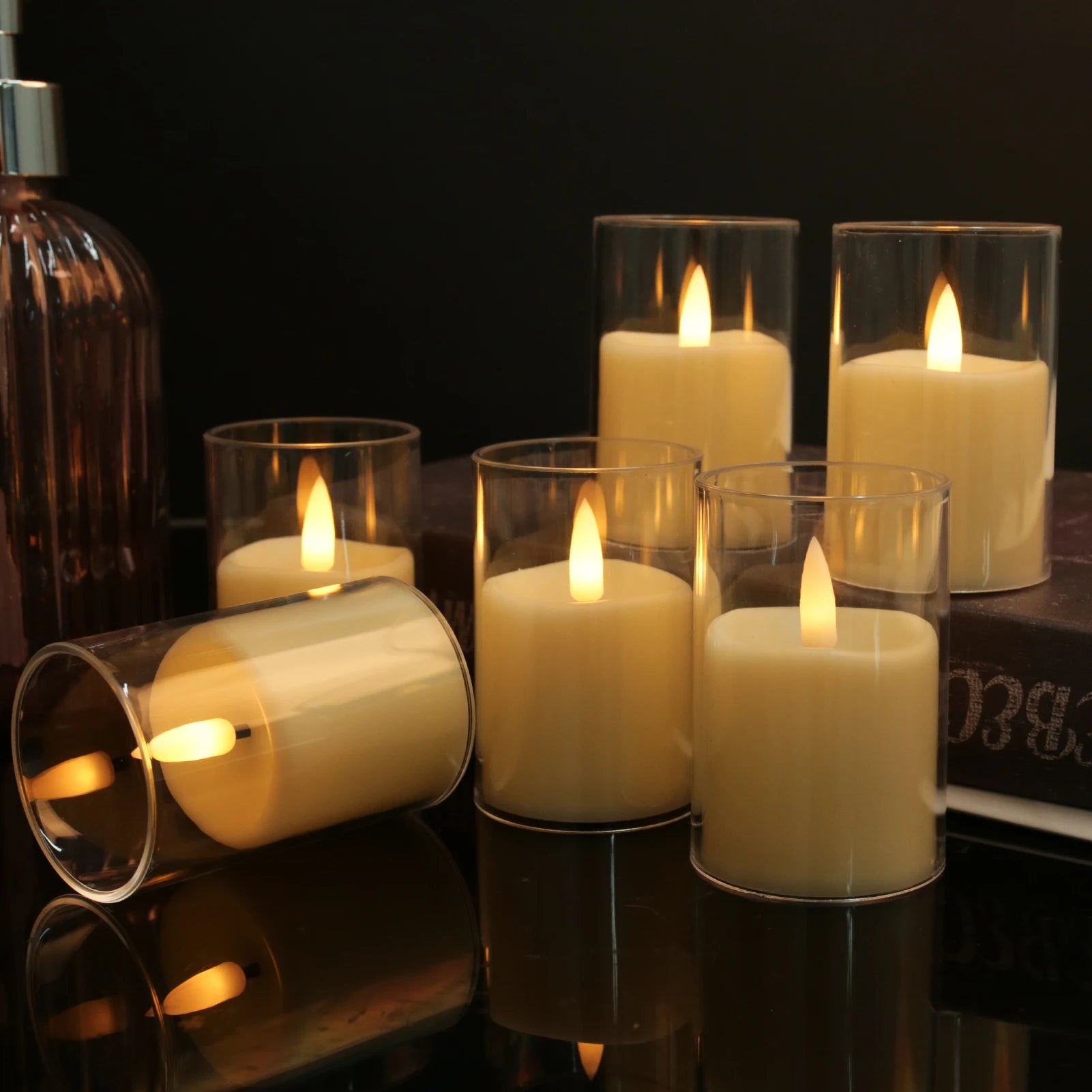 6pc Led Flameless Electric Candles Lamp Acrylic Glass Battery Flickering Fake Tealight Candle Bulk for Wedding Christmas Table