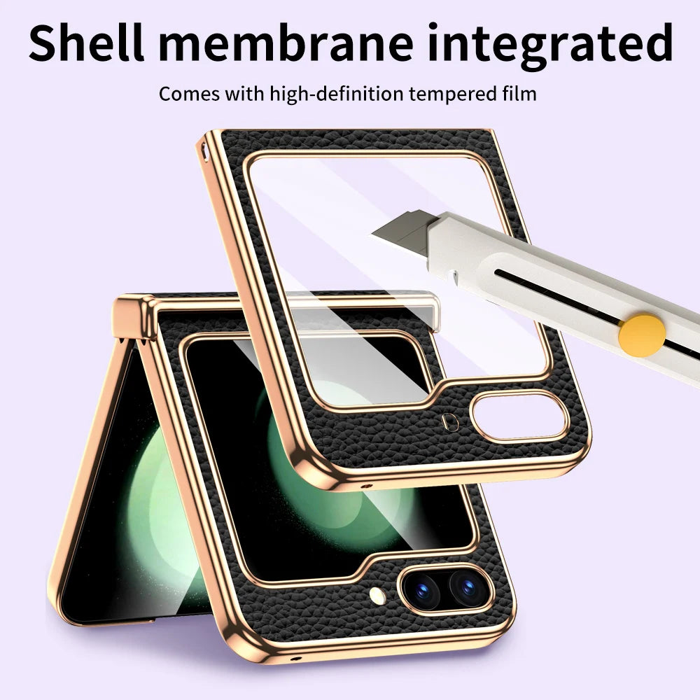 LANGSIDI Brand For samsung Galaxy Z flip 7 FE 6 5 flip7 Luxury Genuine Leather Hinge Protection Case Ultra-Thin Shockproof cover