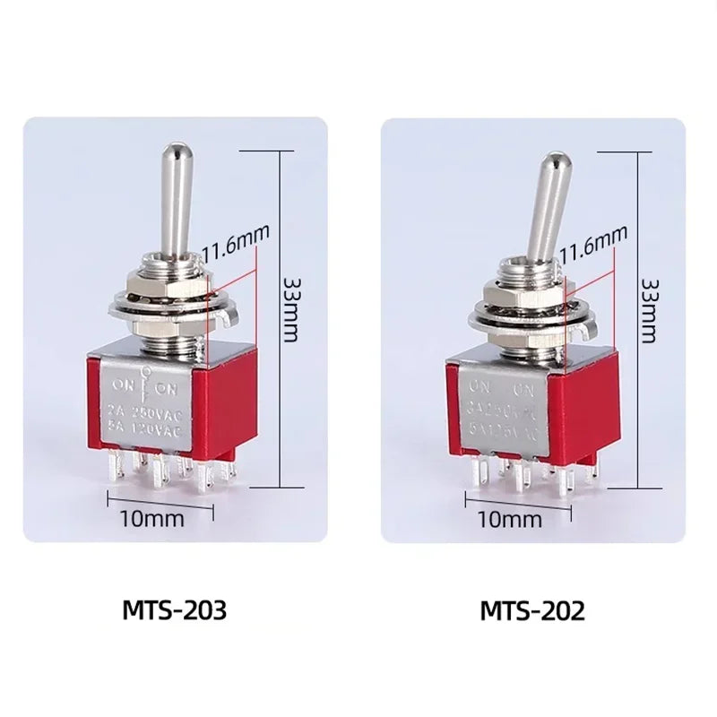 Mini Toggle Switches 6mm SPDT ON-OFF-ON 3/6 Pin with Sealed Caps for DIY Electronics and Control Panels