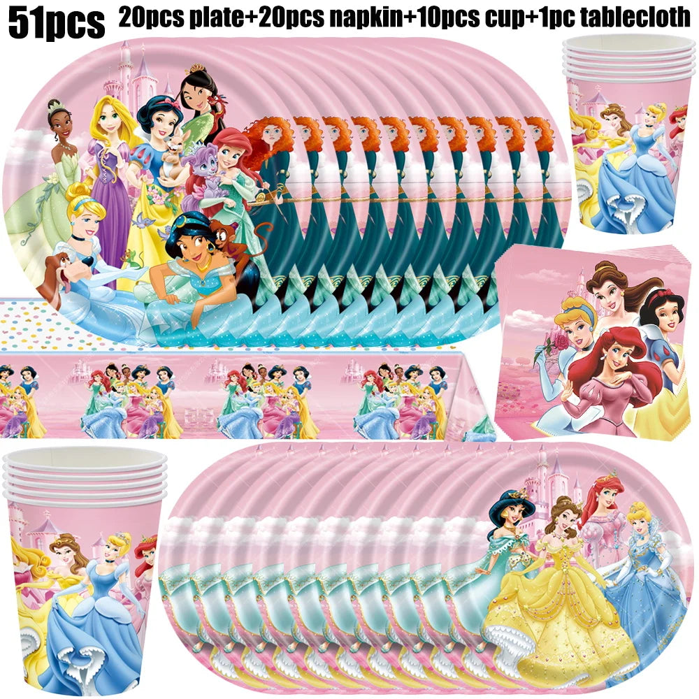 Disney Princess Birthday Party Decorations Girls Child Deco Disney Princess Birthday Plate Napkins Cups Tableware Supplies Setup