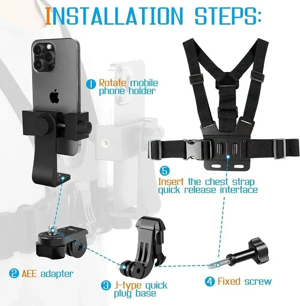 Hands Free Adjustable Chest Phone Strap Universal Harness Strap for IPhone 16 15 Samsung Telephone Wearable Neck Lanyard Stand