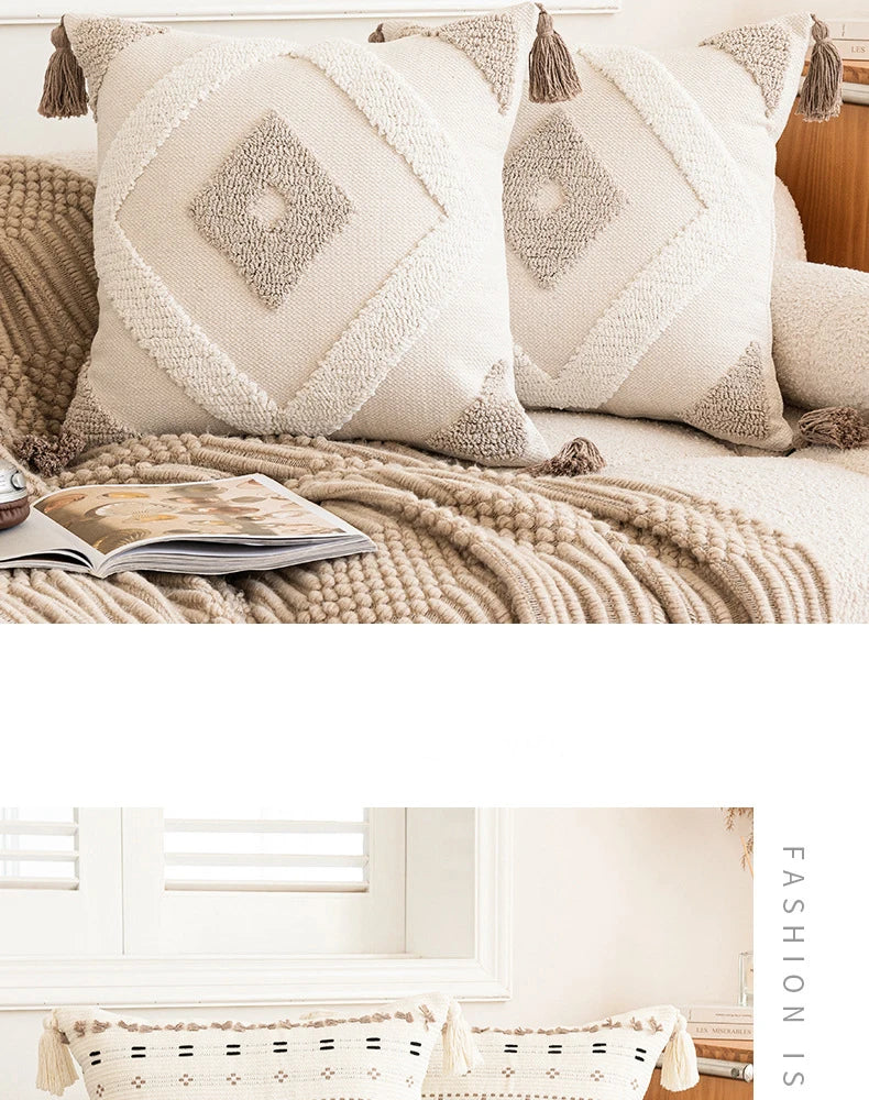 Battilo Luxury Pillow Cover with Tassels Soft Cotton Pillowcase Boho Decorative Throw Pillow for Living Room Sofa Cushion Cover
