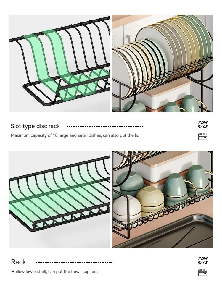 Kitchen Drain Rack Countertop Dish and Spoon Storage Organize  Multifunctional Cupboard Shelf Cup Holder Tableware Organization