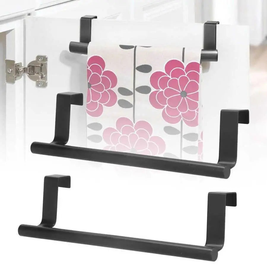 2Pcs Towel Rack Black Punch Free Cabinet Door Hanging Storage Organizer for Bathroom Kitchen for home Supplies 23cm 36cm
