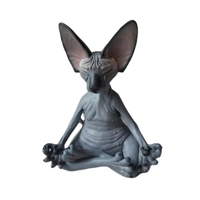 Whimsical Buddha Sphynx Cat Figurine Meditation Yoga Happy Cat Decor Art Sculptures Outdoor Garden Statues Figurine