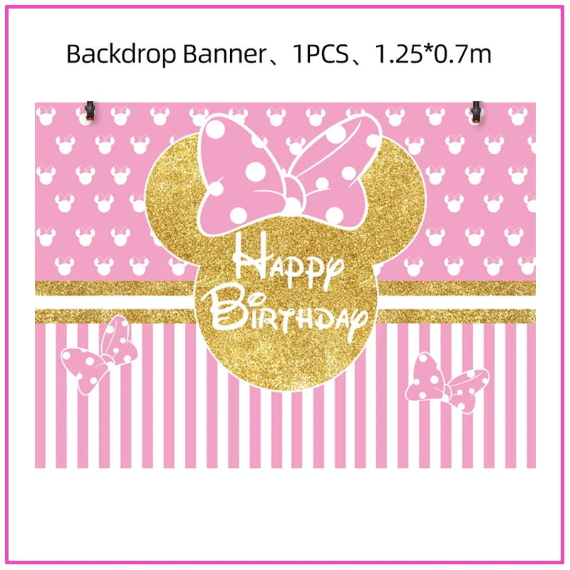 Disney Minnie Mouse Birthday Party Decoration Pink Minnie Paper Cups Plates Napkin Tablecloth Tableware Balloosn Baby Shower Kid