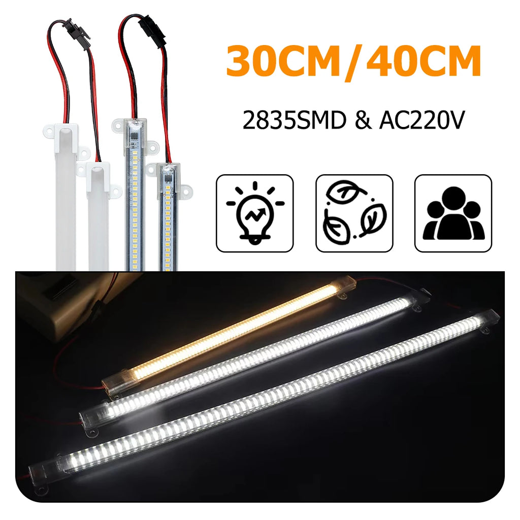 30CM/40CM Led Tube Light Bar Lights Floodlight Cabinet Kitchen Warm 220v Storage Wall Profile Smd2835 Home Desk Clear Shell