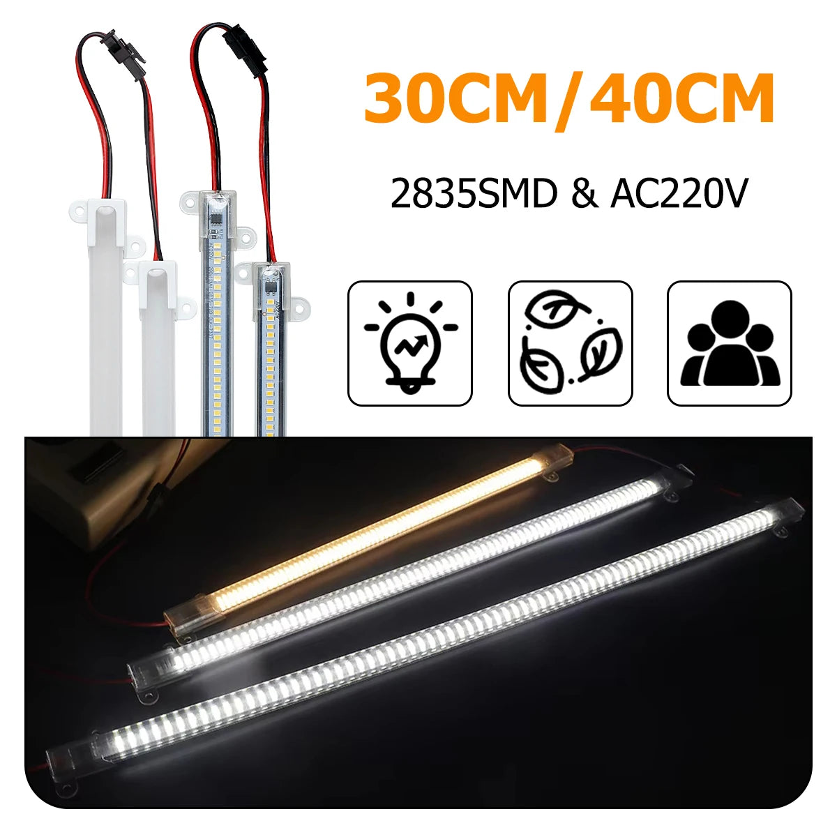 30CM/40CM Led Tube Light Bar Lights Floodlight Cabinet Kitchen Warm 220v Storage Wall Profile Smd2835 Home Desk Clear Shell