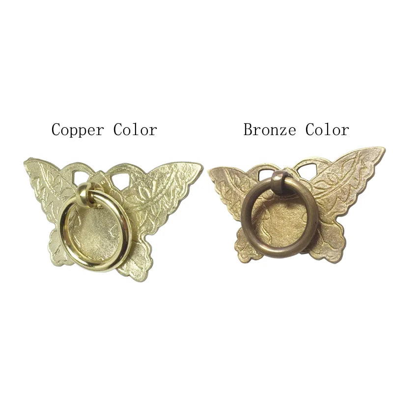 1Set Vintage Brass Kitchen Furniture Bronze Handles Decorative Copper Butterfly Shape Drawer Pull Cabinet Handle for Wood Door