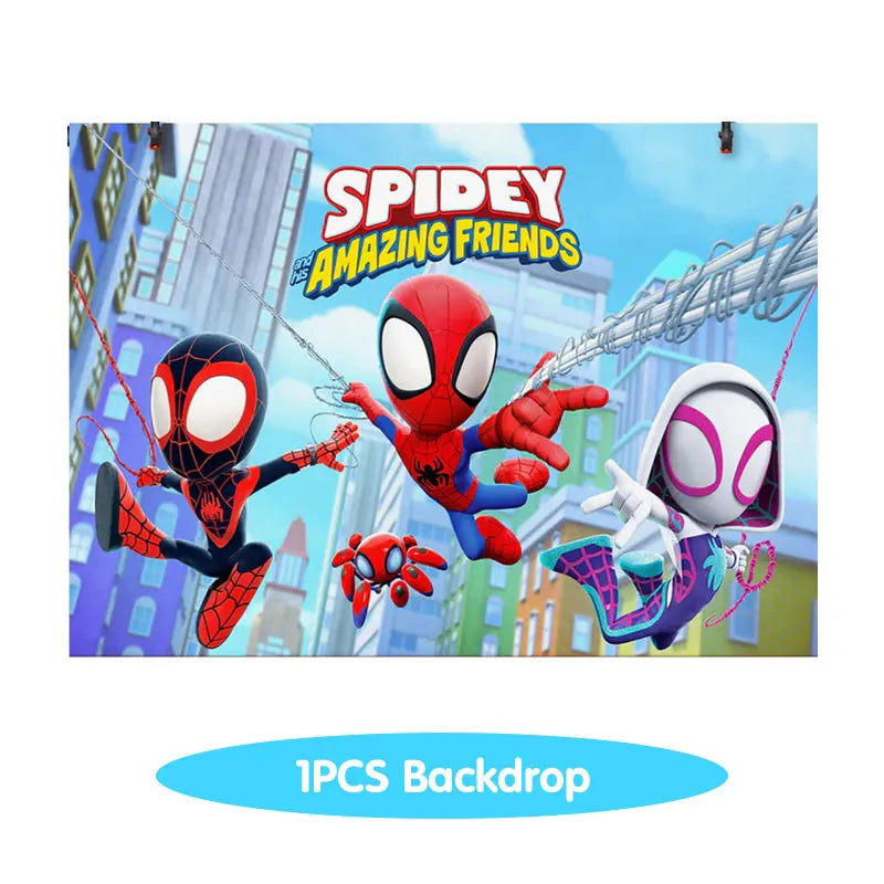 Spidey And His Amazing Friends Birthday Decoration Tableware Supplies Party Paper Cups Plates Tablecloth Banner Balloons For Kid