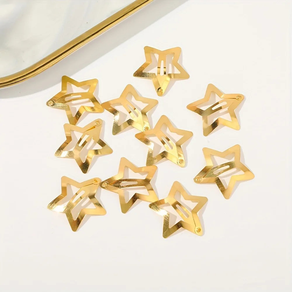 2-100Pcs Star Hair Clips for Girls Filigree Star Metal Snap Clip Hairpins Barrettes Fahsion Bobby Pin Headwear Accessories