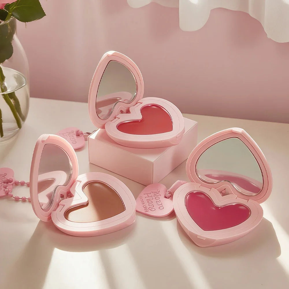 Waterproof Heart Shaped Cream Blush Long Lasting Silky Smooth Mirror Finish Lip Cheek Contour Brighten Tipsy Makeup