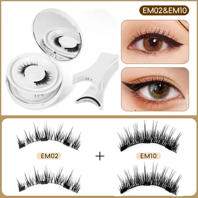 2pairs Magnetic False Eyelashes New Style Glue-Free Mink False Eyelashes Natural Nude Makeup With Mirror Reusable Beauty