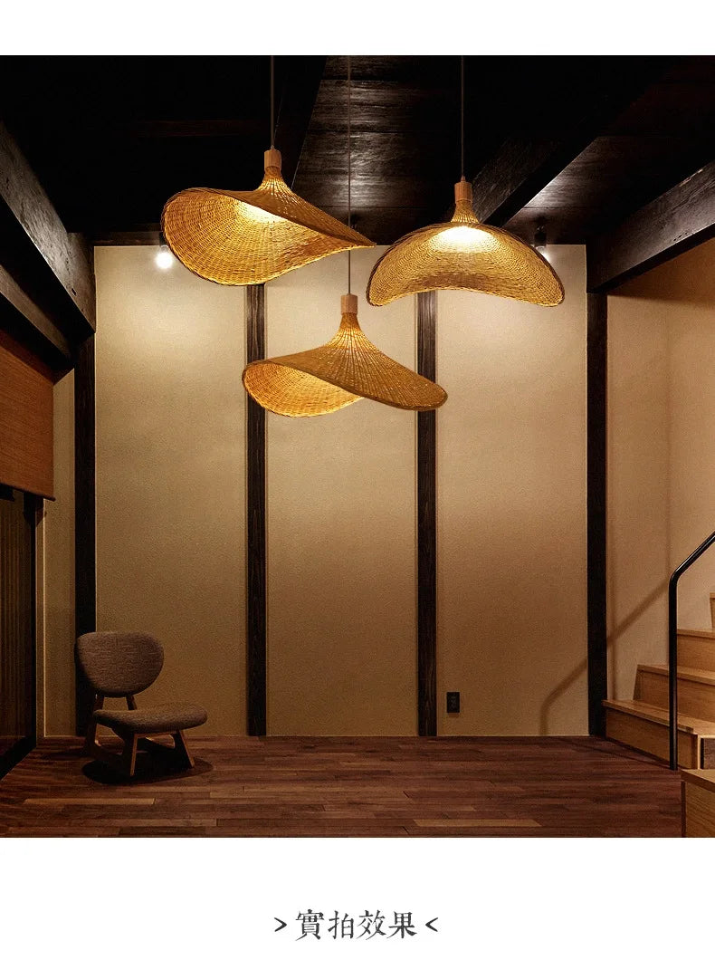 Bamboo Hanging Lamp Pendant Ceiling Light Rattan Wicker Lustre Hand Knit Braiding Suspended Home Dining люстра потол