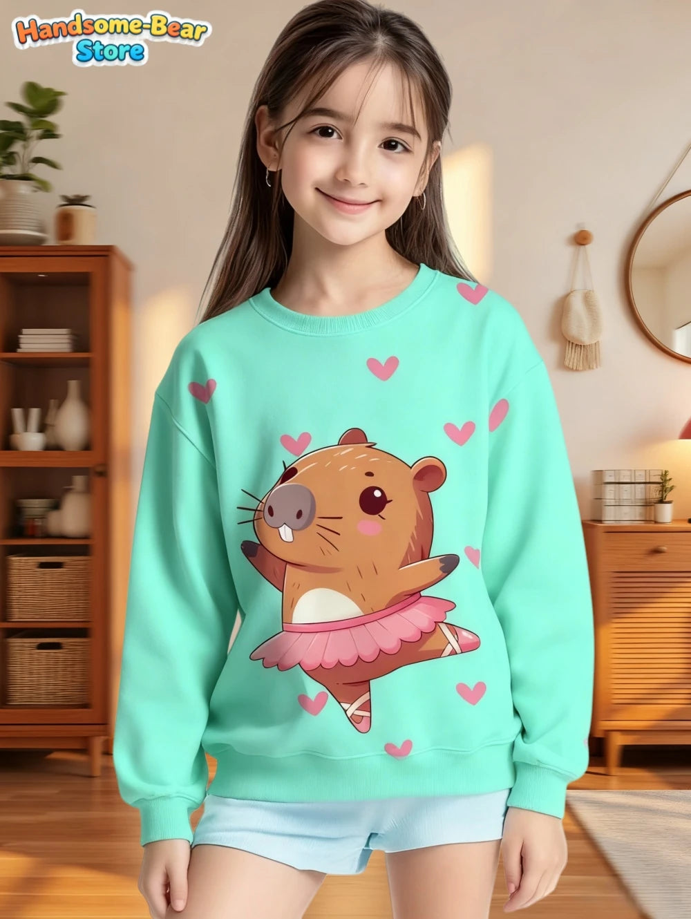 Capybara Sweatshirts Kawaii Cartoon Graphic Kids Hoodie Harajuku Girl Tops Fashion Cute Animals Long Sleeves Children's Clothing