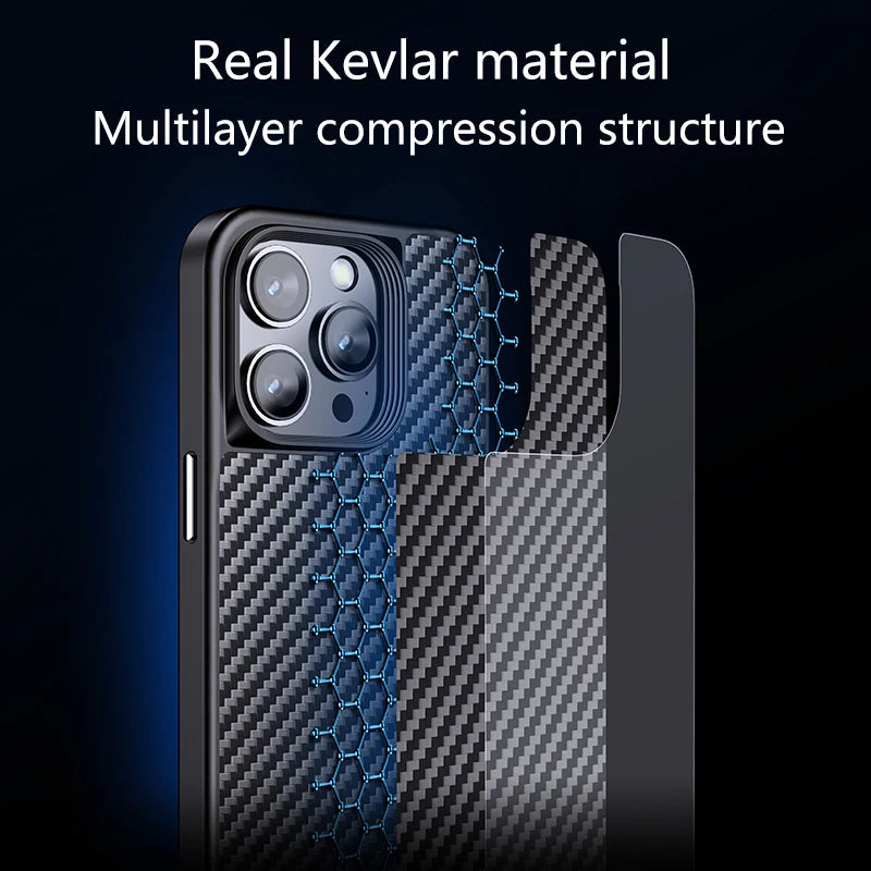 Wlons Magnetic Kevlar Aramid Fiber Cover For iPhone 16 15 14 13 Pro Max 16 15 14 Plus Anti-Drop Anti-Fingerprint Magsafe Case