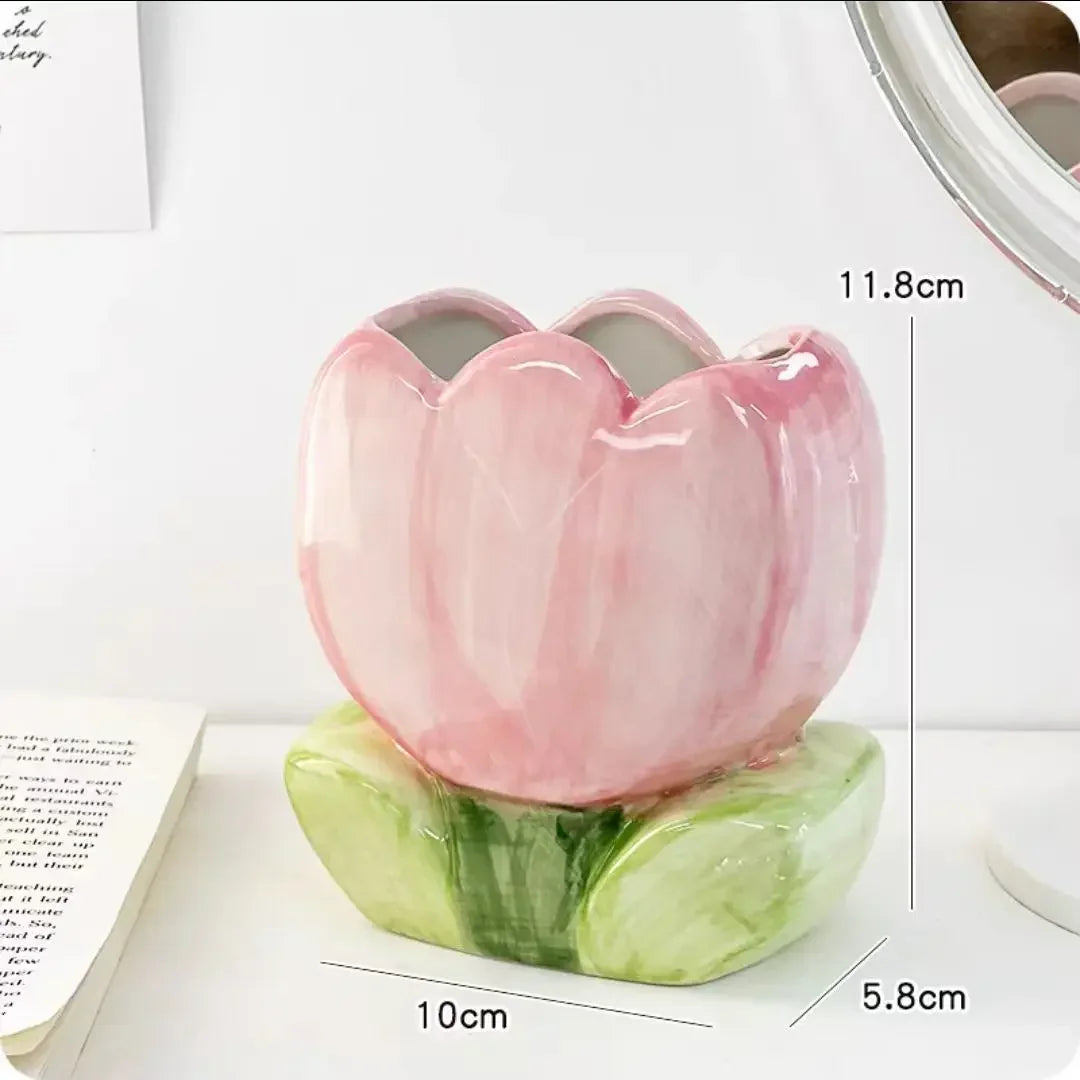 Flower Pen Holder Ceramic Desktop Decoration Desk Office Storage Box Stationery Shelf Storage Tank Living Room Decoration