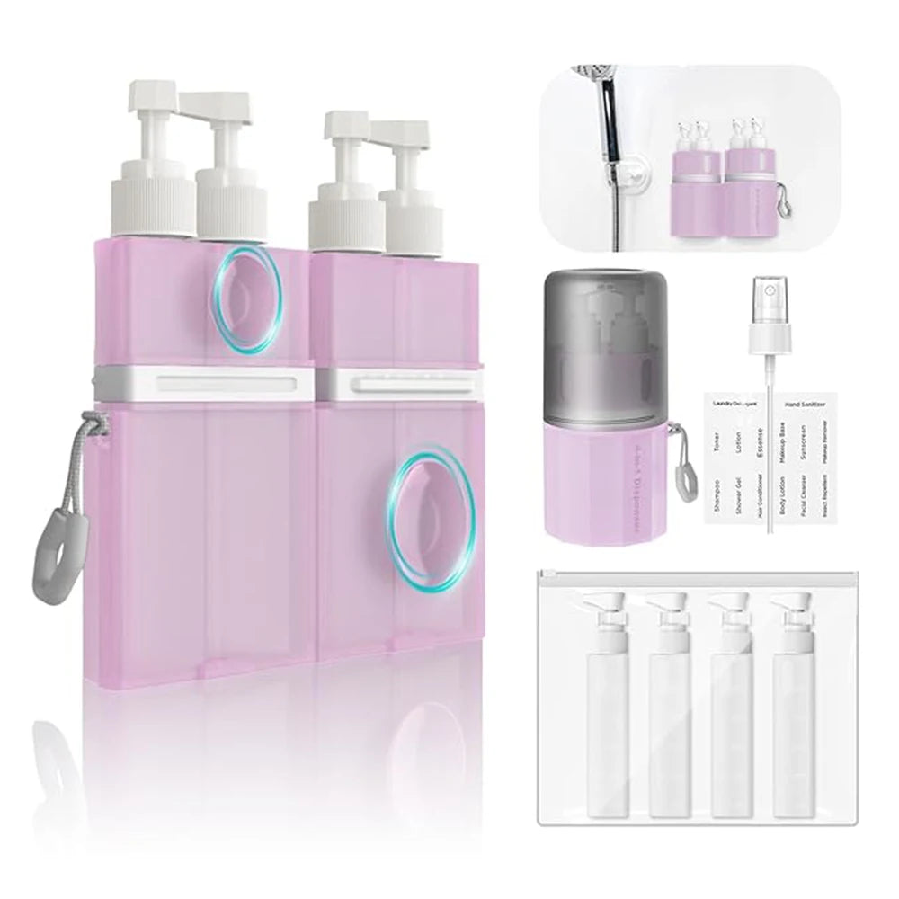 4in1 Travel Dispenser Bottles with Suction Cup, Travel Size Toiletries, Leak Proof Travel Containers for Toiletries
