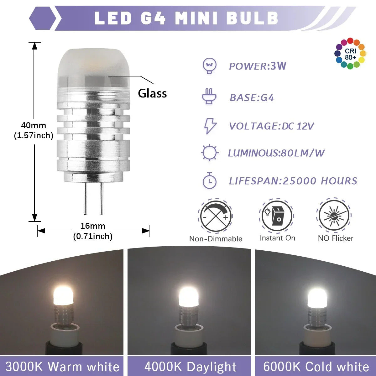 10PCS G4 12V COB LED 3W Bead Replacement Halogen 20W Bulb 3000K 4000K 6000K Light Crystal Pendant Light Replacement Light Source