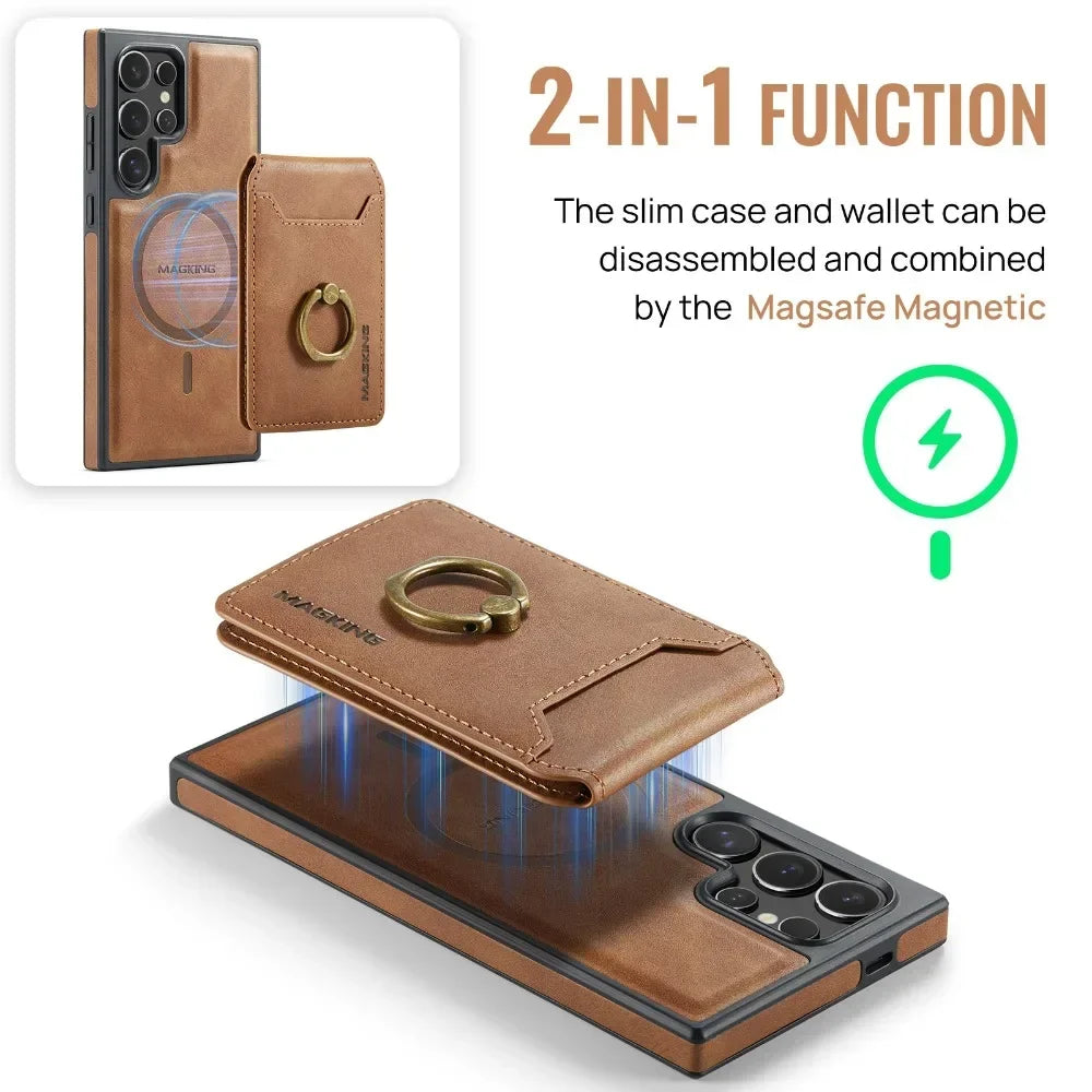 2-in-1 Detachable Magnetic Wallet with Card Holder Phone Case for Samsung Galaxy S25 Edge S24 Plus S23 Ultra  Ring Leather Cover