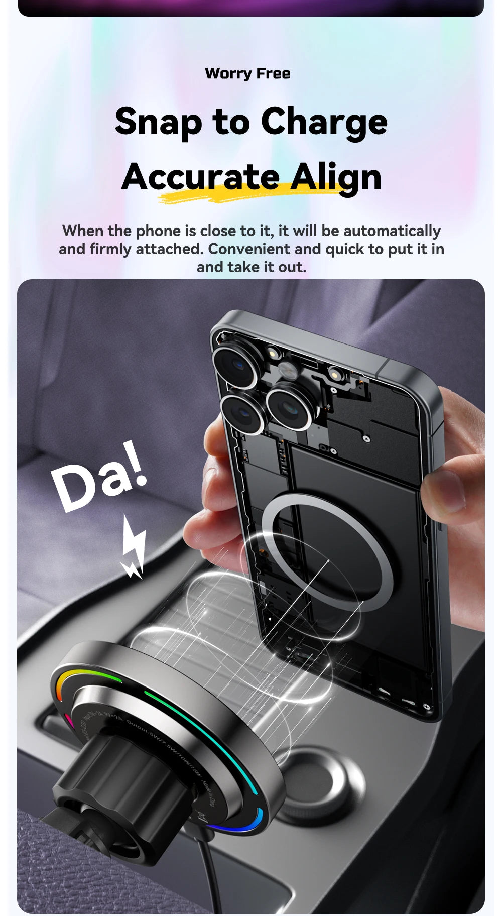 Essager RGB Magnetic Car Phone Holder Qi 15W Wireless Charger For iPhone16 15 14 13 Pro for Magsafe Universal Phone Holder Stand