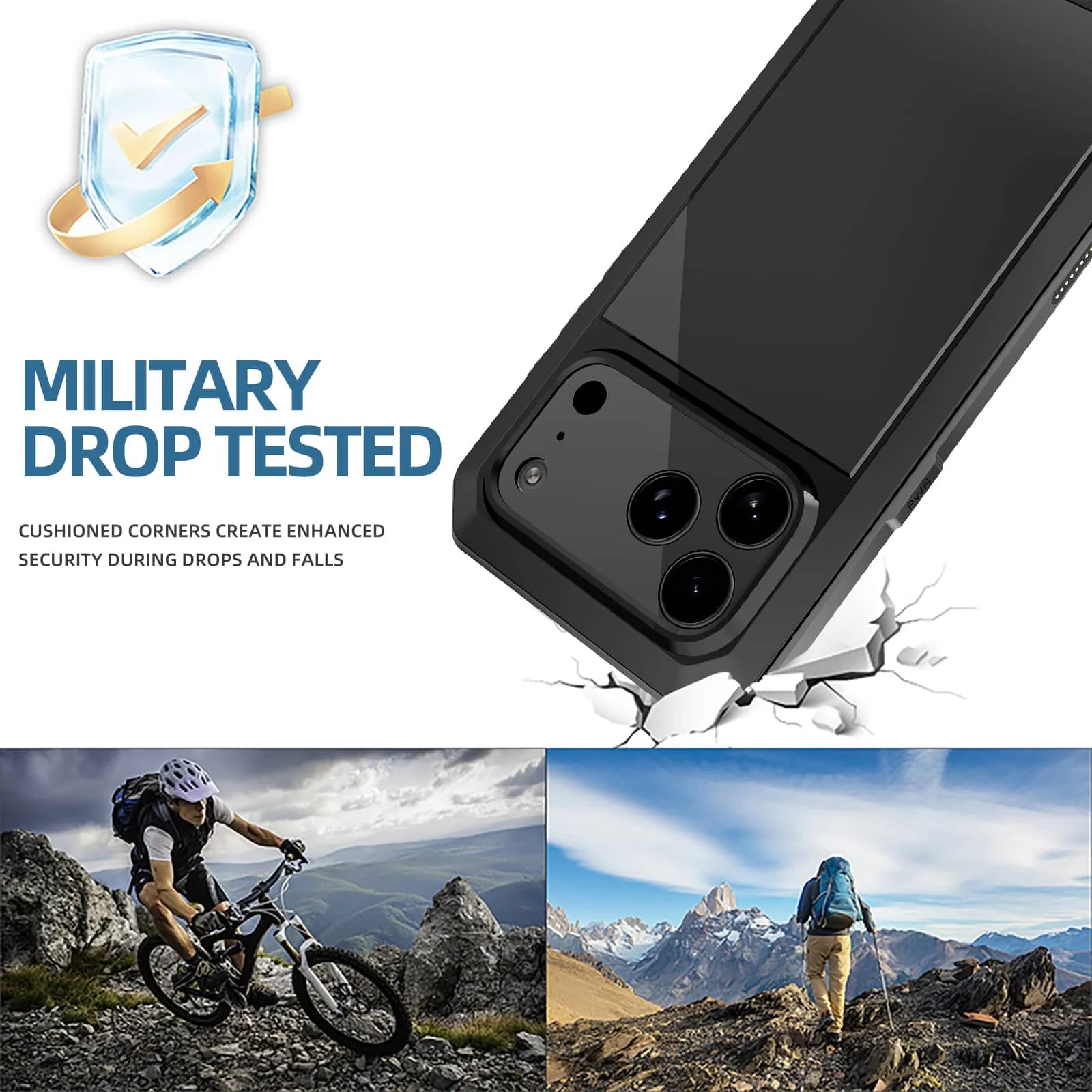 For iPhone 17 Pro Max iPhone Air 17 Pro Metal Case, Heavy Duty Shockproof Tough Rugged Case with Built-in Glass Screen Protector