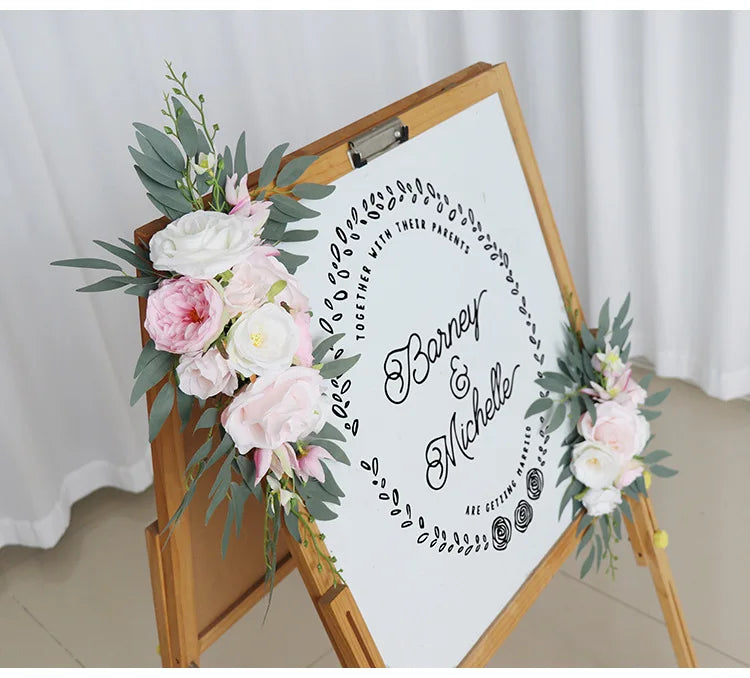 Artificial Wedding Arch Flowers Kit Boho Dusty Rose Blue Eucalyptus Garland Drapes for Wedding Decorations Welcome Sign