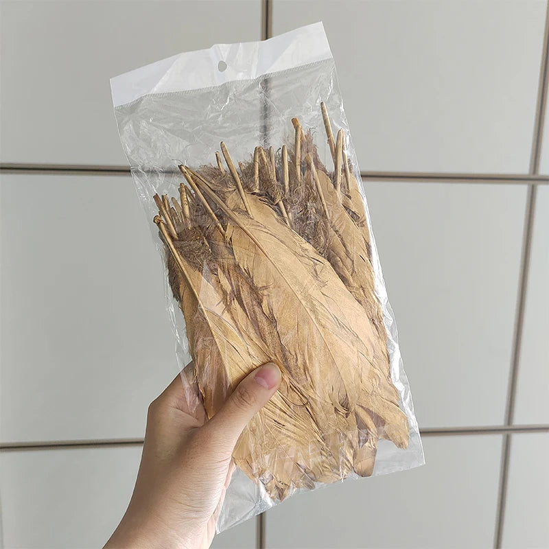 48pcs Goose Gold Feathers For Crafts Bulk Long Hats Vases Pictures House Salon Wedding Bus 14-20cm Carnival Plumas Easter Flower