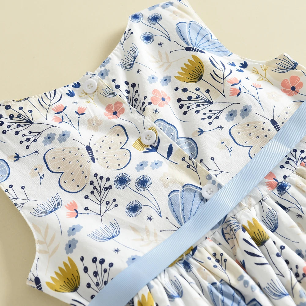 Summer New 3-7 Years Girls Vacation Casual Clothes Sleeveless Sweet Cute Print A-Line Dress 1 Pc Children Fashion Wear