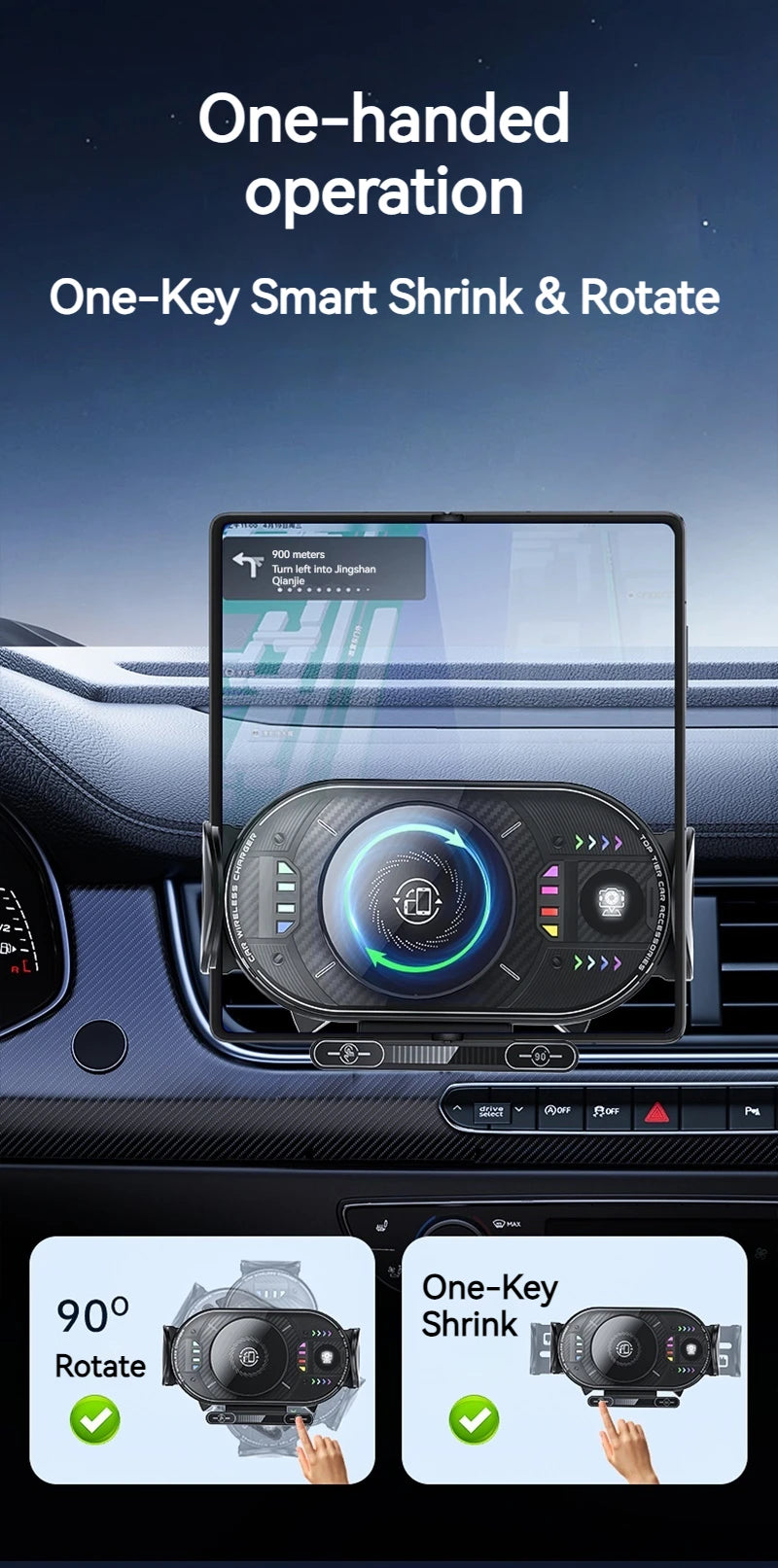 15W Universal Car Phone Wireless Charger Holder 90° Rotation Mount for Samsung Galaxy Fold 6 5 4 3 Z Flip S25 S24 Iphone 17 16