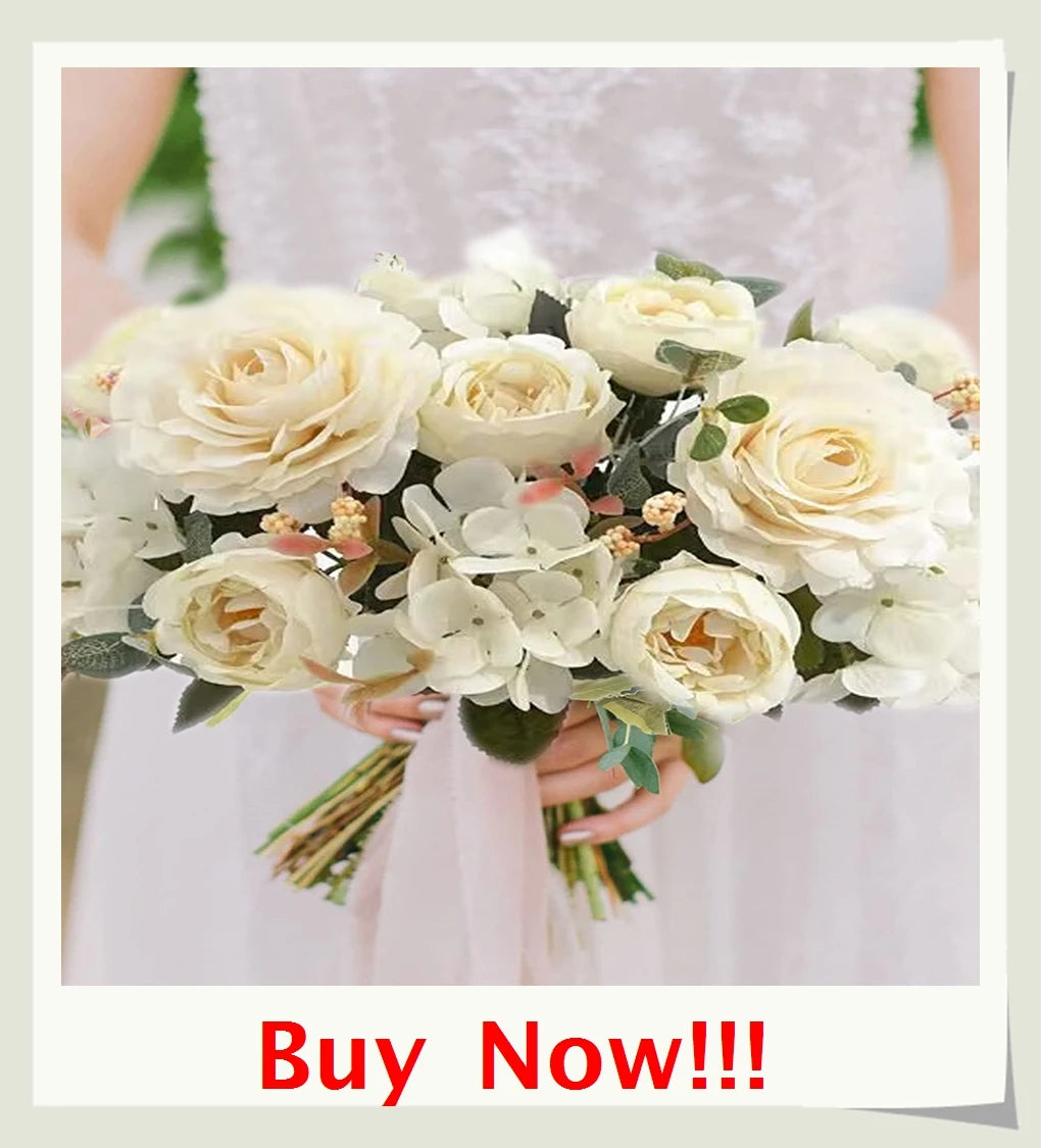 Artificial Flowers Vase For Home Decor Outdoor Garden Valentine Eucalyptus Leaves Fake Plants Wedding Party Silk Roses Bouquet