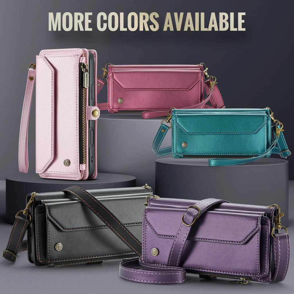 Crossbody Wallet Case for iPhone 17 Pro Max iPhon Air 17 Pro,RFID Blocking, 7-10 Card Slots, PU Leather Flip Wristlet with Strap