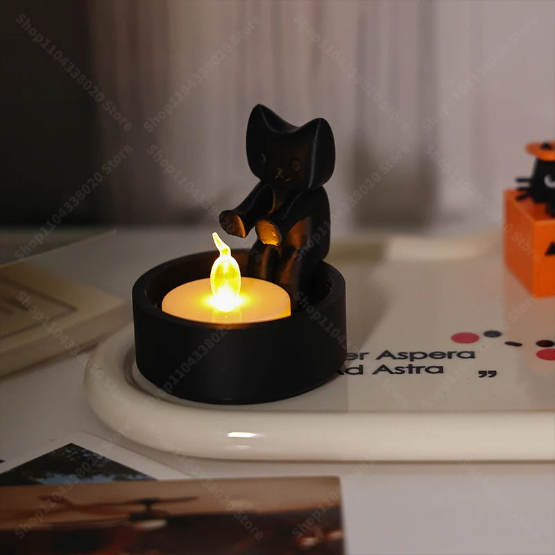 Cute Cat Candle Holder Decor 6.5cm Sitting Kitten Warmer Sculpture, Safe Plastic for Home Decoration