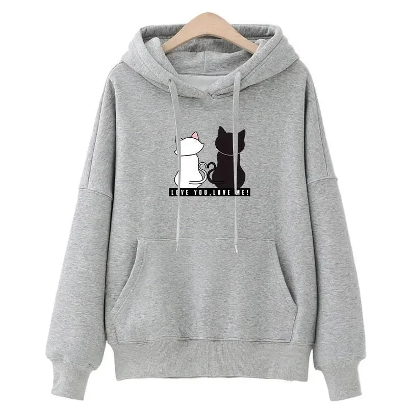 2023 Streetwear Hoodies Women Sweatshirt Autumn Spring Long Sleeve Harajuku Cat Print Sweatshirts Casual Pullover sudadera mujer