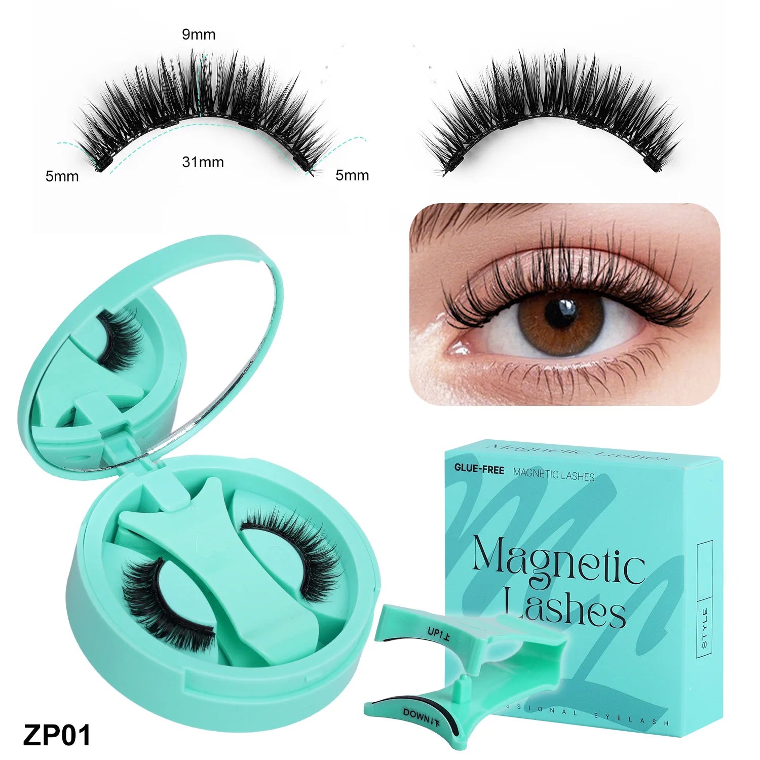 1 Pair Reusable Magnetic Eyelashes Natural Curly Fluffy Magnetic False Eyelashes No Glue Needed Lashes Makeup with Tweezer Set
